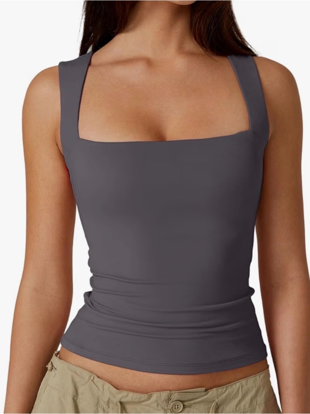 Square Neck Tank Top in Charcoal Gray